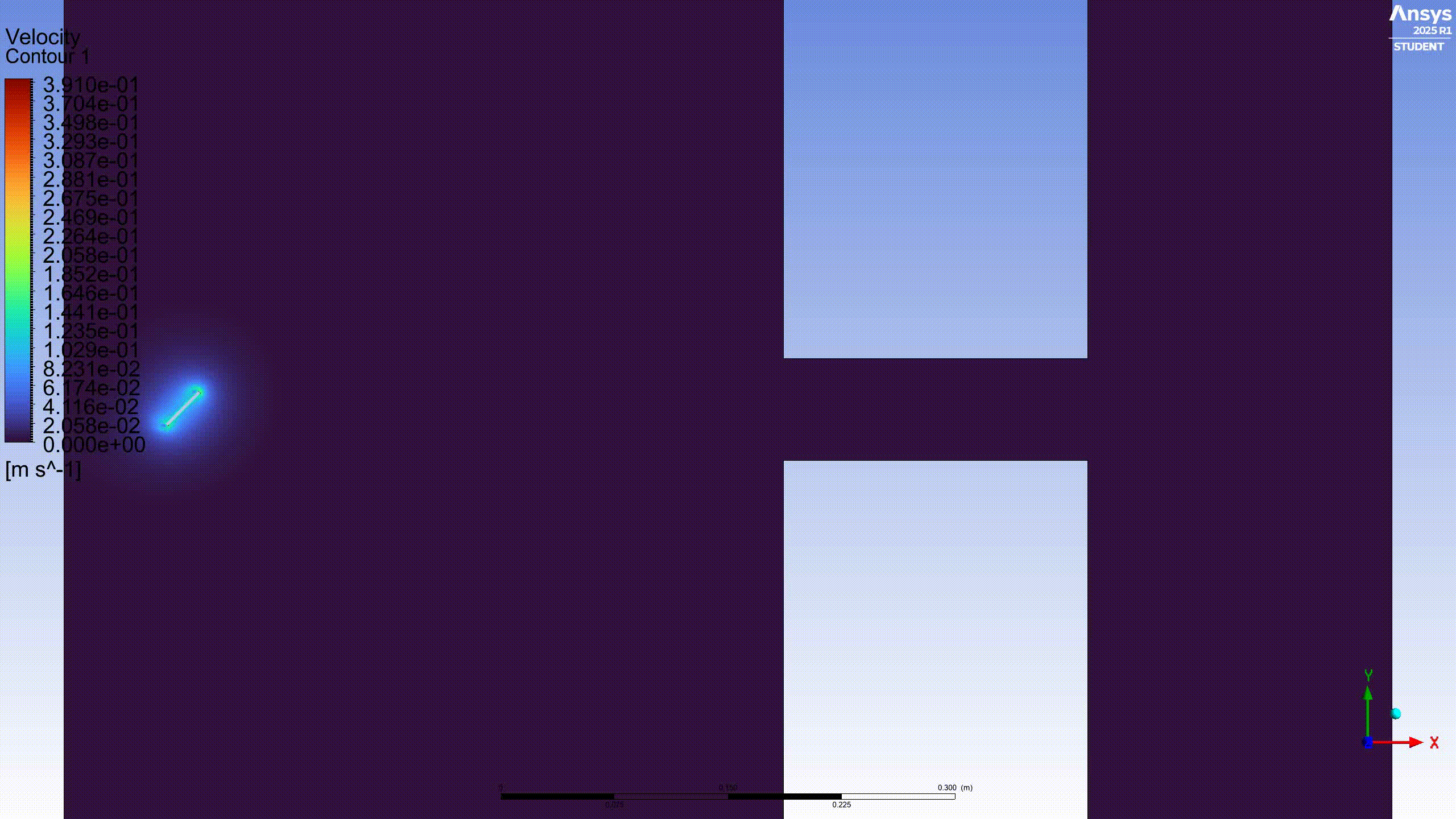 Animated CFD visualization of high-AoA wing interacting with a finite channel obstacle